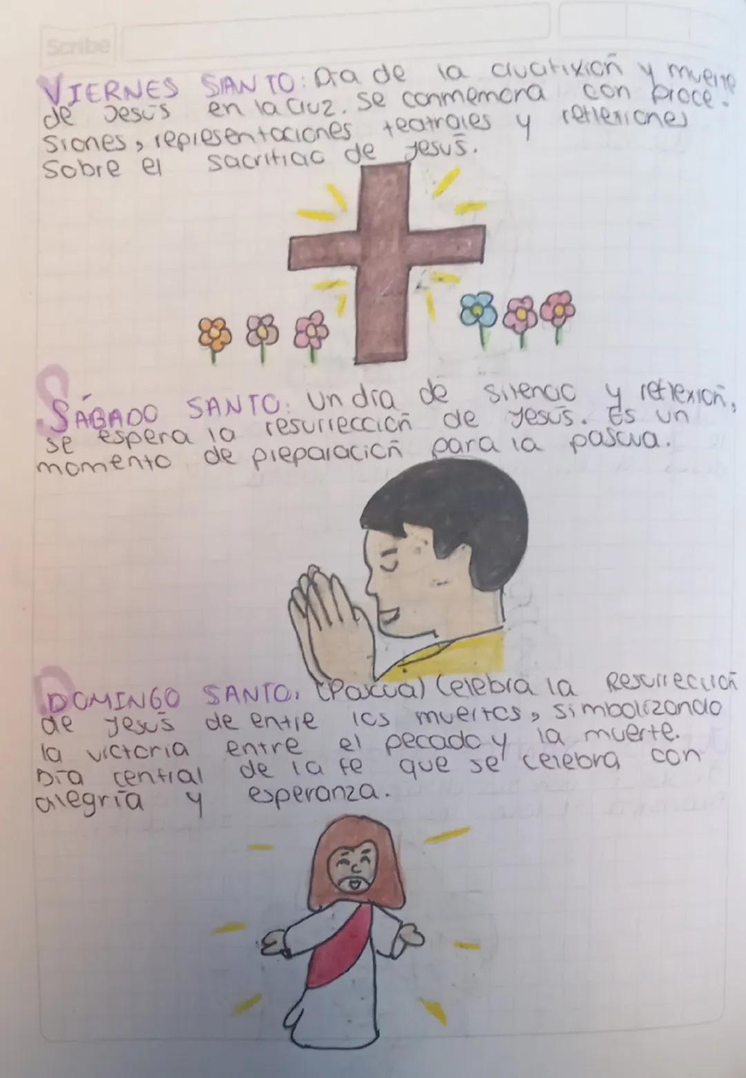 Scribe
# Semana Santa
DOMINGO DE RAMOS: Conmemora la entrada
triunfal de yesus en Jerusaleń, donde las per-
Sonas reabieion con ramas de pal