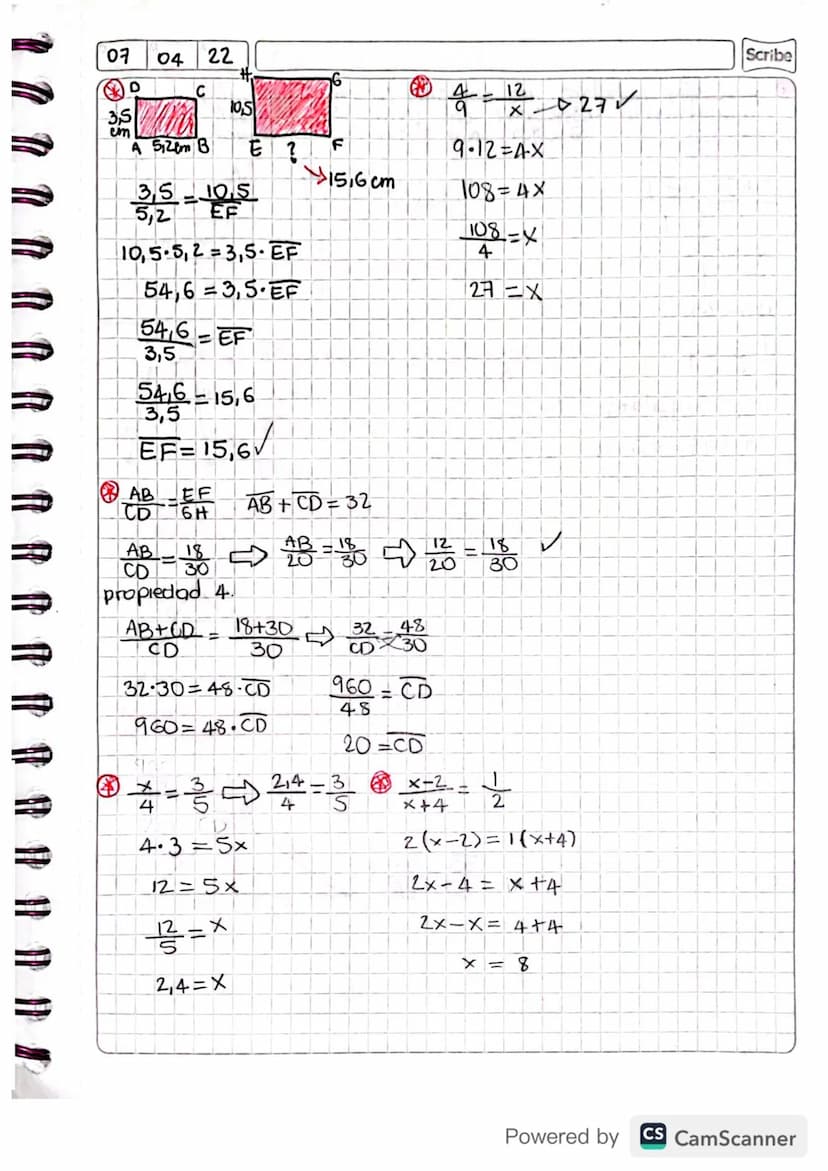Scribe Razones y proporciones
Razón:
S₁ =r, Y. es la razón
a es a b
Antecedente
Consecuente
= 2,25
No tiene medida
Proporción
Igualdad entre