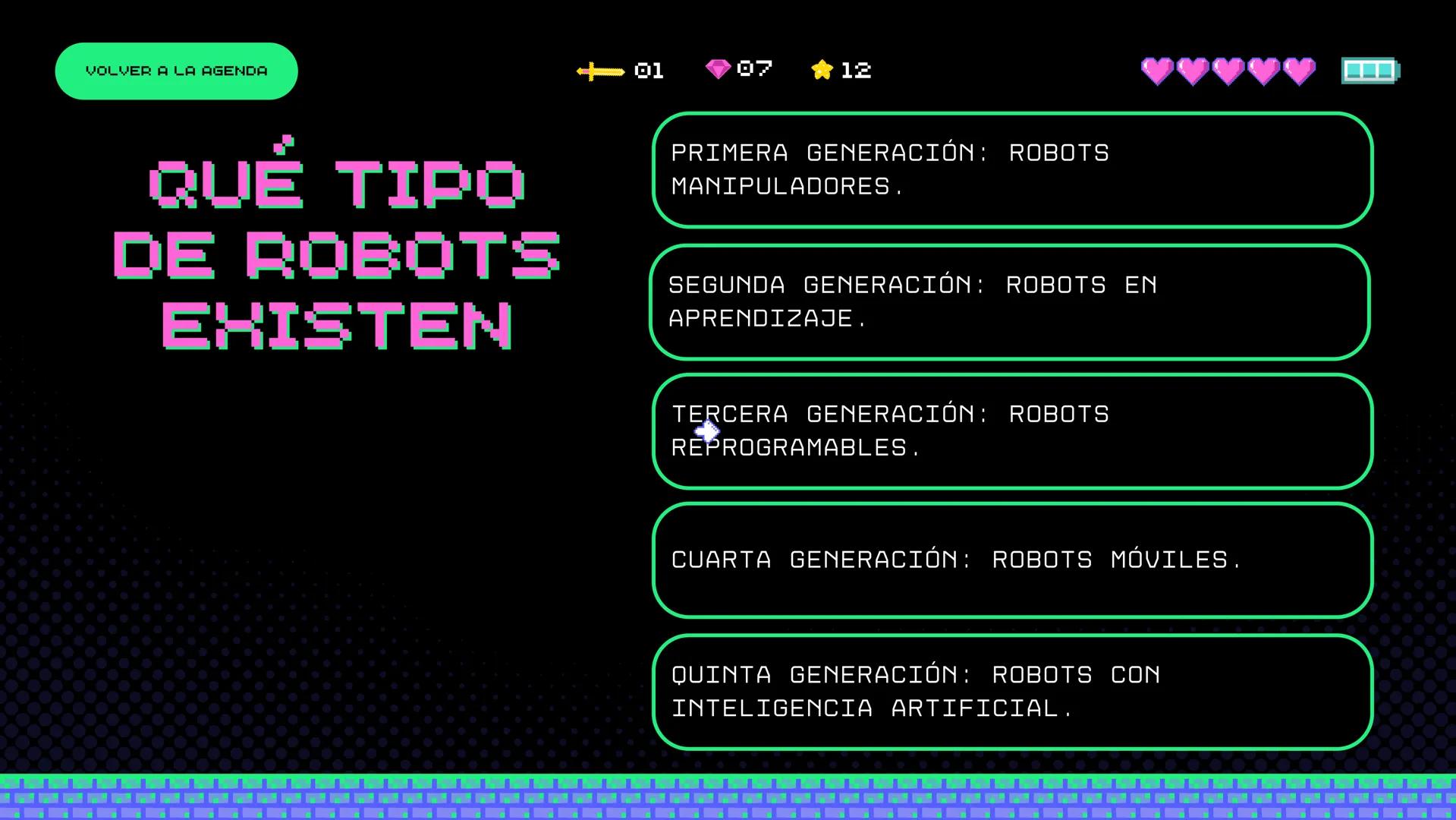 JUGADOR 1

PUNTUACIÓN MÁS ALTA 2500

JUGADOR 2

ROBÓTICA

START MENU SIGN IN

AÑADE UNA DESCRIPCIÓN BREVE MENU

01

07

12

QUE ES LA
ROBOTI