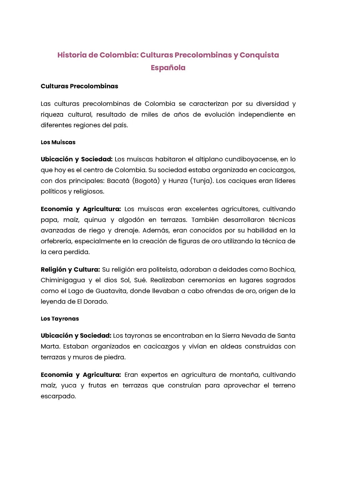 Historia de Colombia: Culturas Precolombinas y Conquista Española