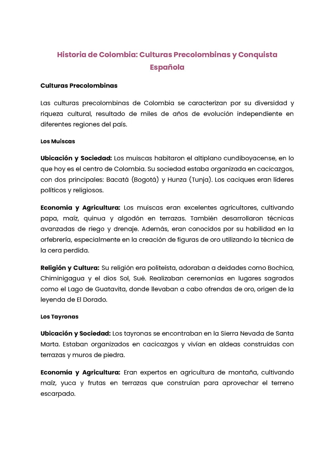 Historia de Colombia: Culturas Precolombinas y Conquista Española