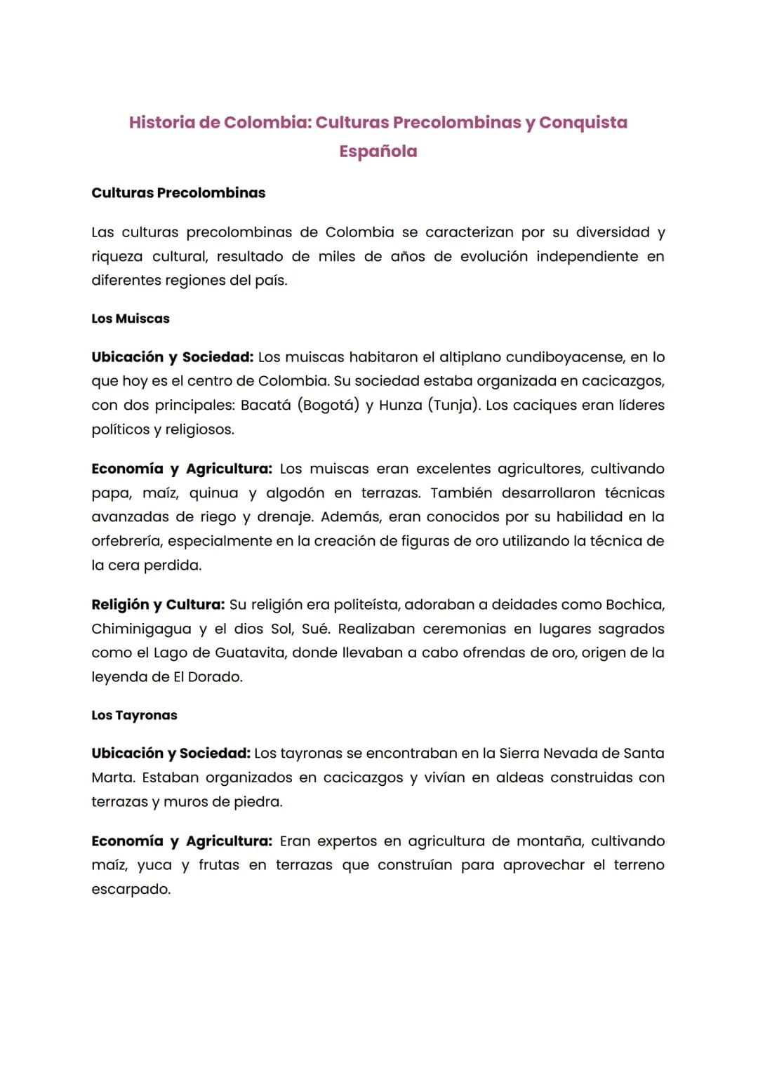 Historia de Colombia: Culturas Precolombinas y Conquista
Española
Culturas Precolombinas
Las culturas precolombinas de Colombia se caracteri