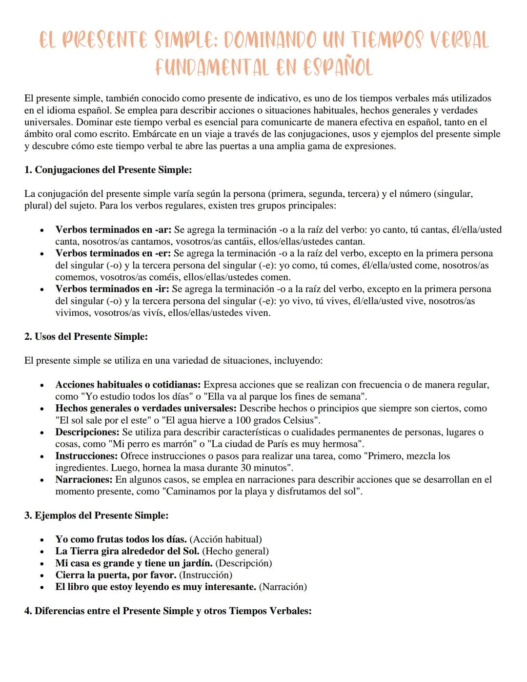 EL PRESENTE SIMPLE: DOMINANDO UN TIEMPOS VERBAL
FUNDAMENTAL EN ESPAÑOL
El presente simple, también conocido como presente de indicativo, es 