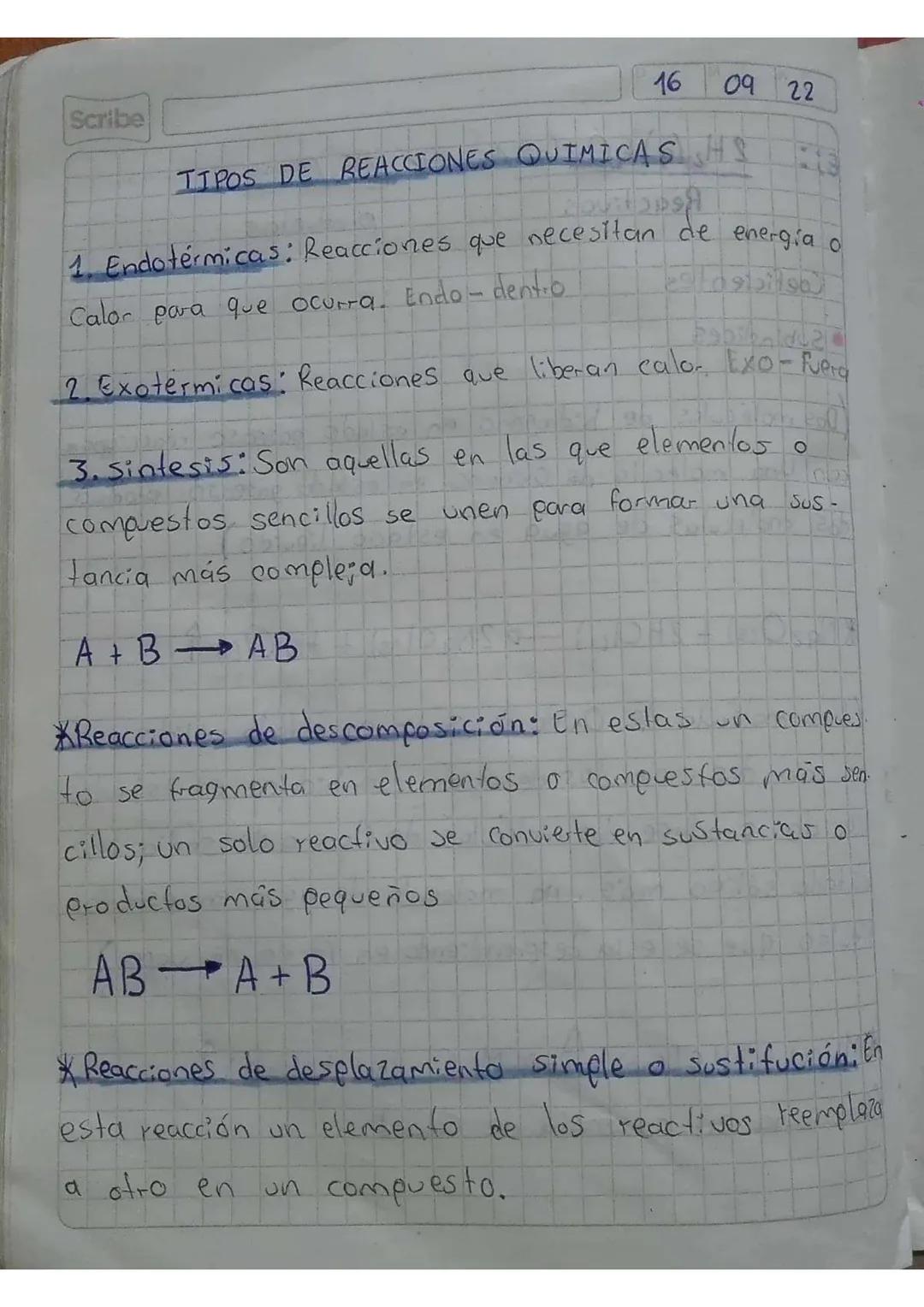 Scribe
1409
22
REACCIONES QUÍMICAS
Una reacción química se representa mediante ecua
ciones químicas.
Se forma o se produce (Reacción Irrever