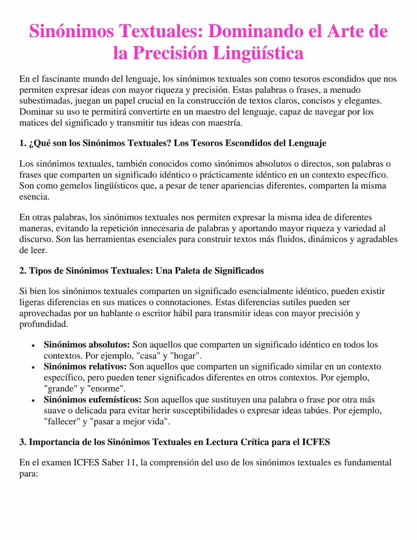 Sinónimos Textuales: Dominando el Arte de
la Precisión Lingüística
En el fascinante mundo del lenguaje, los sinónimos textuales son como tes