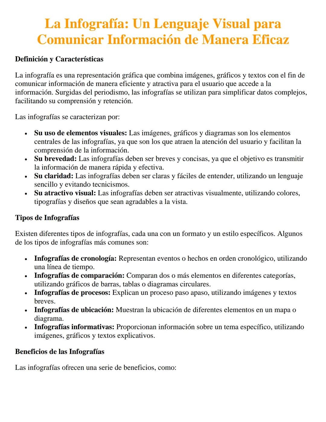 La Infografía: Un Lenguaje Visual para
Comunicar Información de Manera Eficaz
Definición y Características
La infografía es una representaci