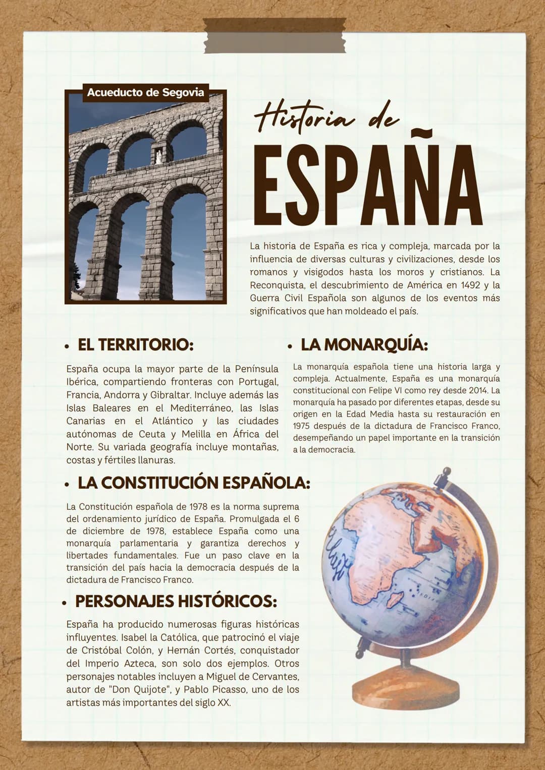 •
Acueducto de Segovia
•
EL TERRITORIO:
Historia de
ESPANA
La historia de España es rica y compleja, marcada por la
influencia de diversas c