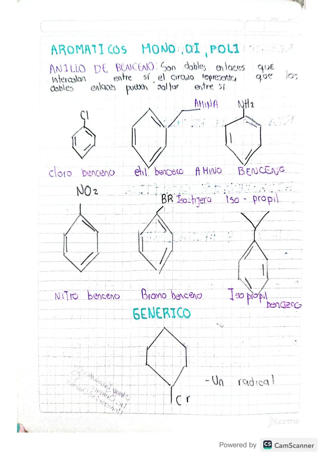 AROMATICOS MONO, DI, POLI
ANILLO DE BENICENO: Son dobles enlaces que
entre sí el circulo representa
Intercalan
dobles enlaces
pueden paltar
