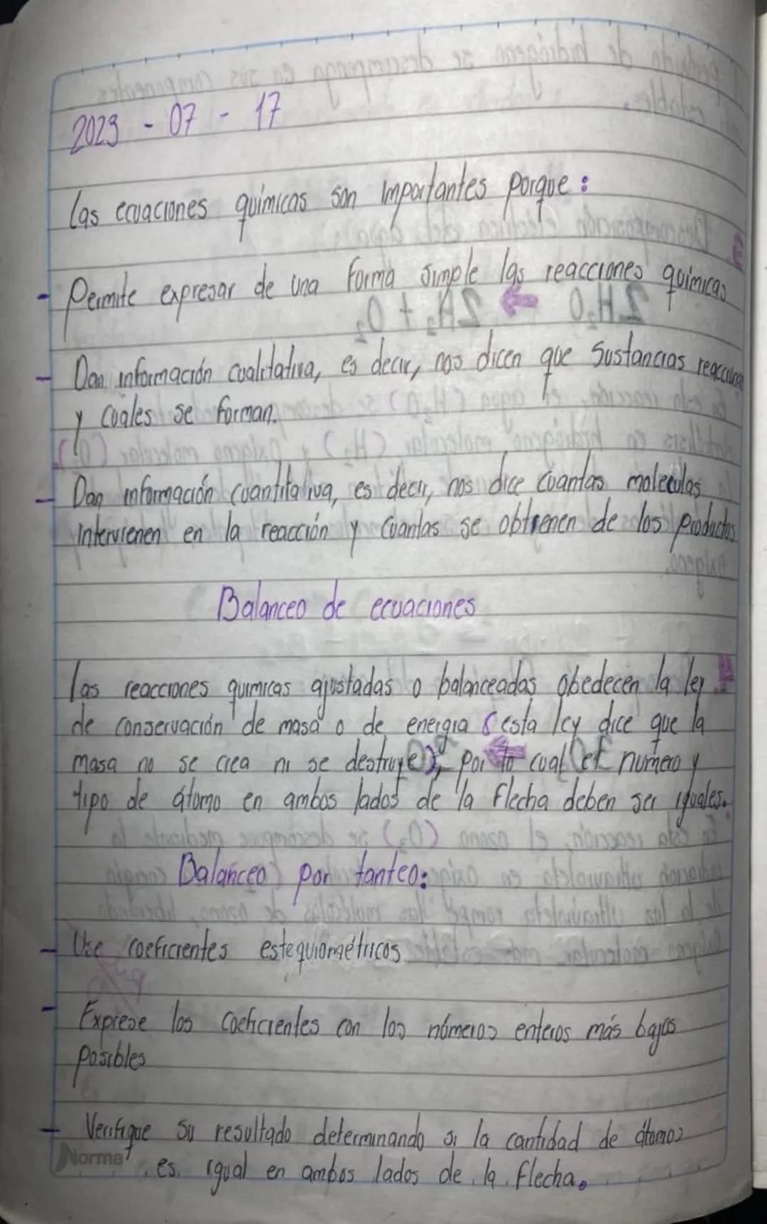 2023-07
-
10
Ecuaciones quimicas
Es la descripción simbolica de una reacción quirnica. Miesha
las sustancias que reaccionan llamadas reactiv
