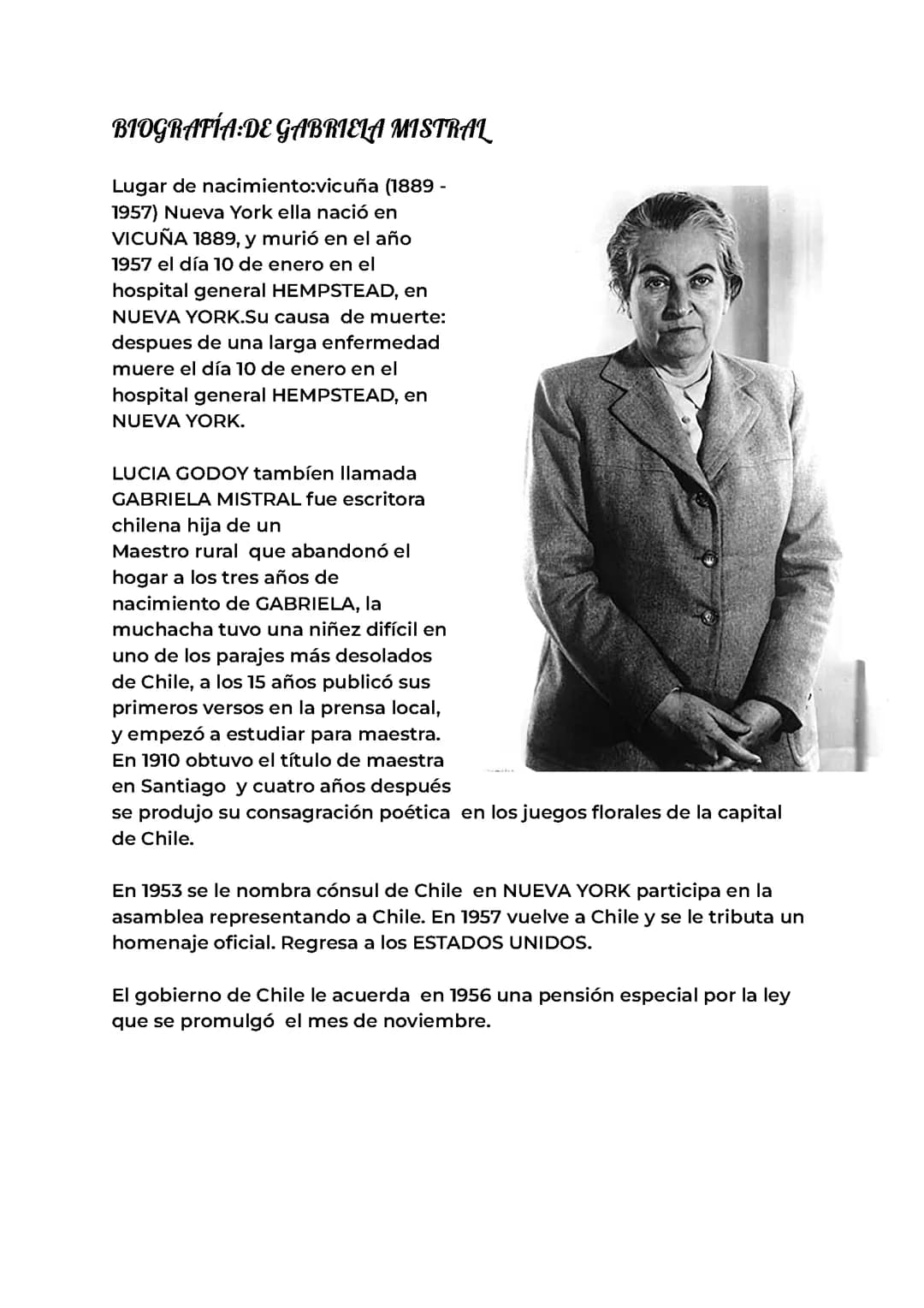 Biografía Gabriela Mistral 
