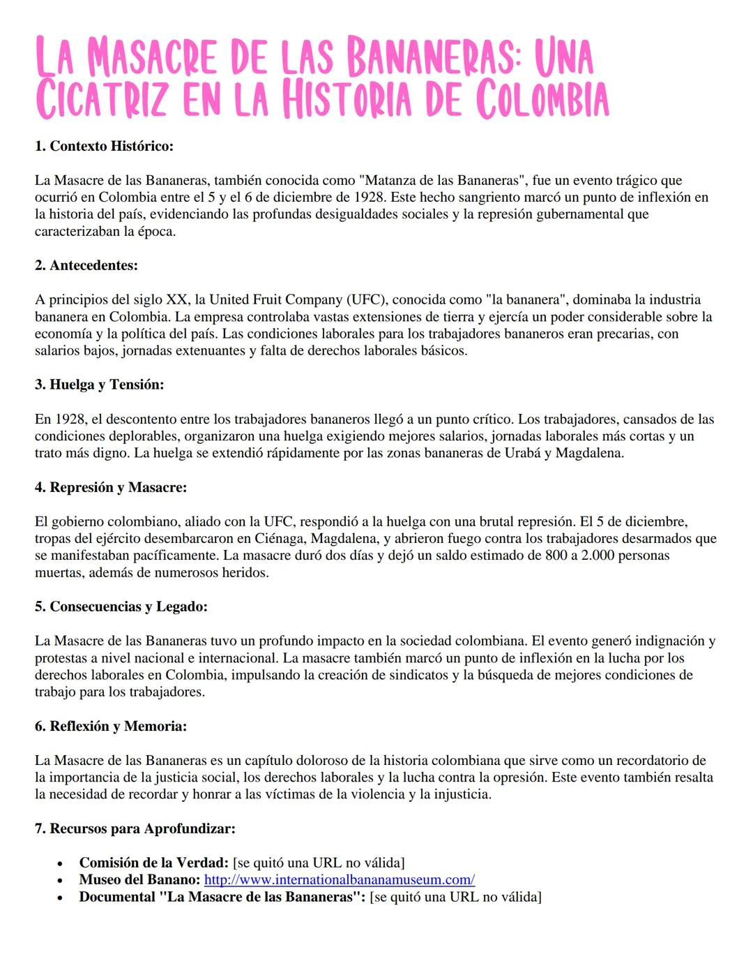 LA MASACRE DE LAS BANANERAS: UNA
CICATRIZ EN LA HISTORIA DE COLOMBIA
1. Contexto Histórico:
La Masacre de las Bananeras, también conocida co