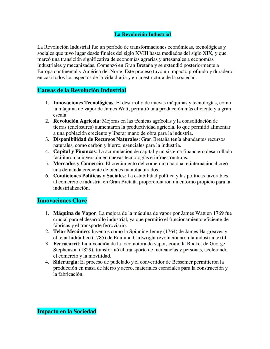 La Revolución Industrial
La Revolución Industrial fue un período de transformaciones económicas, tecnológicas y
sociales que tuvo lugar desd