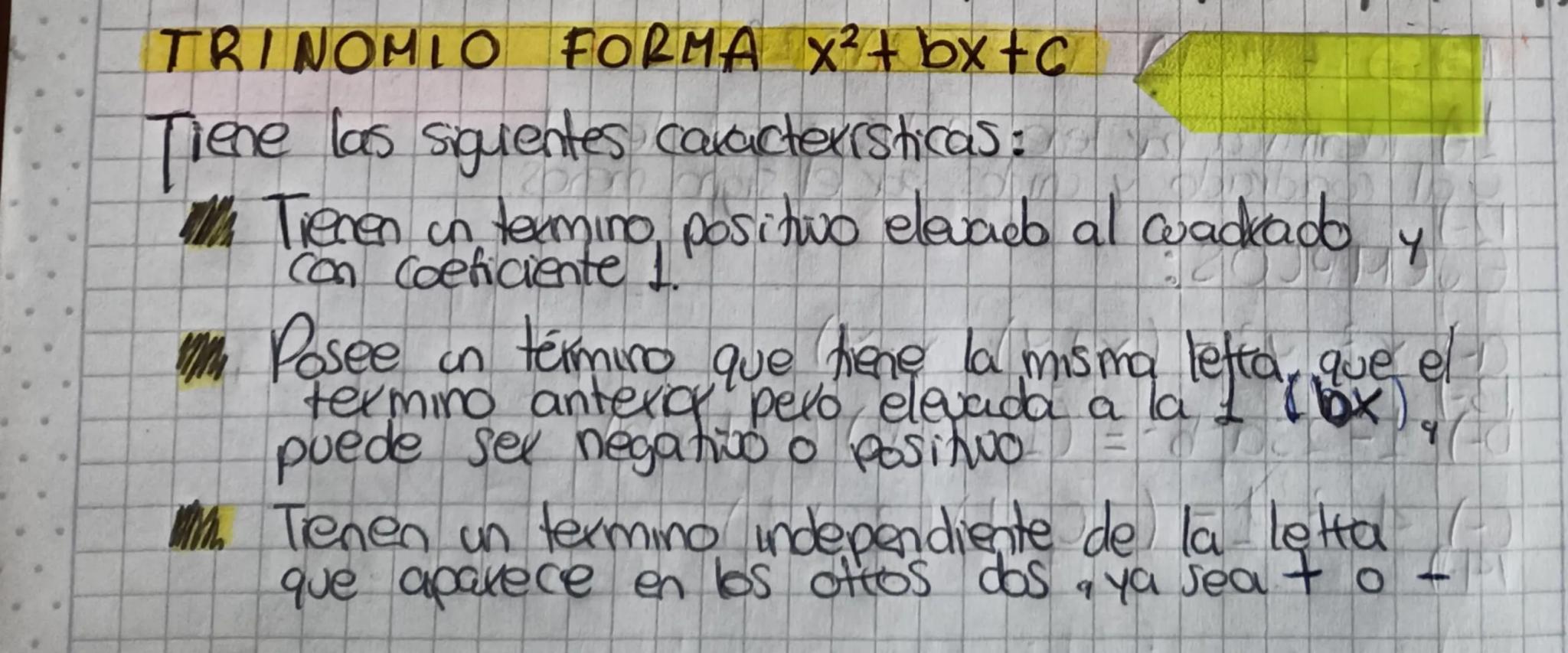 TRINOMIO FORMA x² + bx + c
Tiene las siguientes caracteristicas:
W/ Tienen un termino, positivo elevare al cuadrado
Con Coeficiente I
4
left