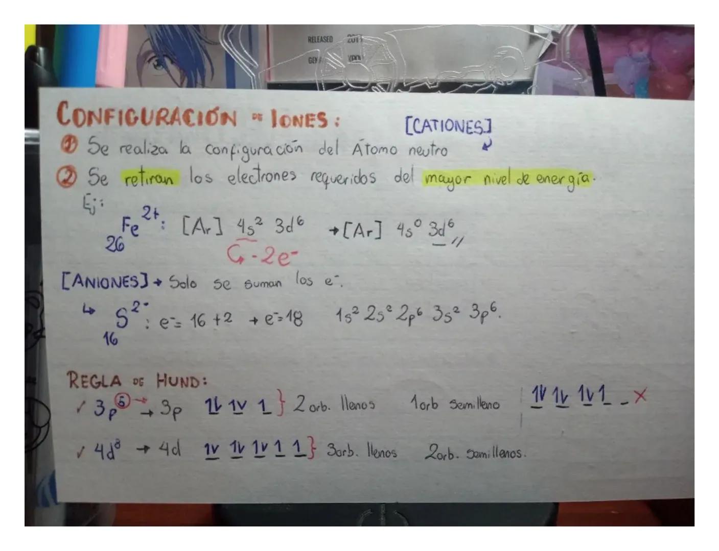 RELEASED 201
GEN
PO
CONFIGURACIÓN "JONES:
[CATIONES]
Se realiza la configuración del Atomo neutro
Se retiran los electrones requeridos del m