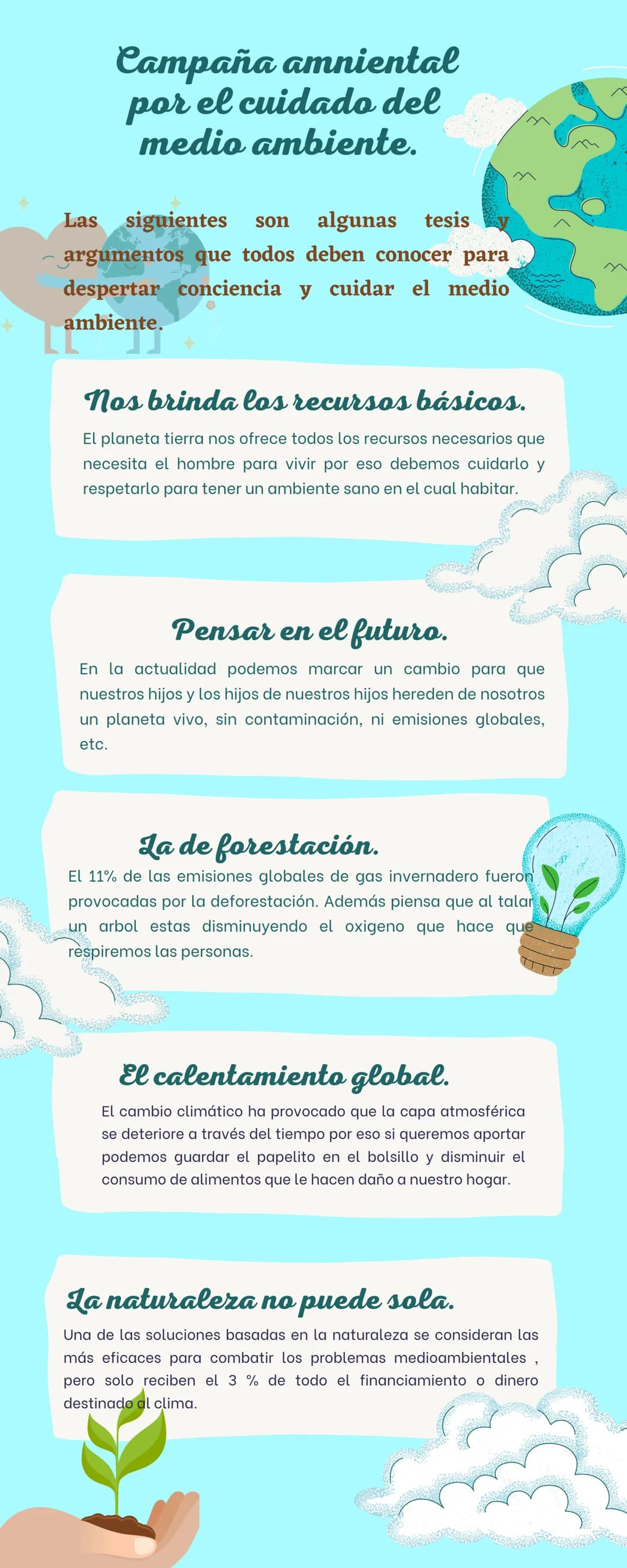 Las
Campaña amniental
por el cuidado del
medio ambiente.
siguientes son algunas tesis
argumentos que todos deben conocer para
despertar conc