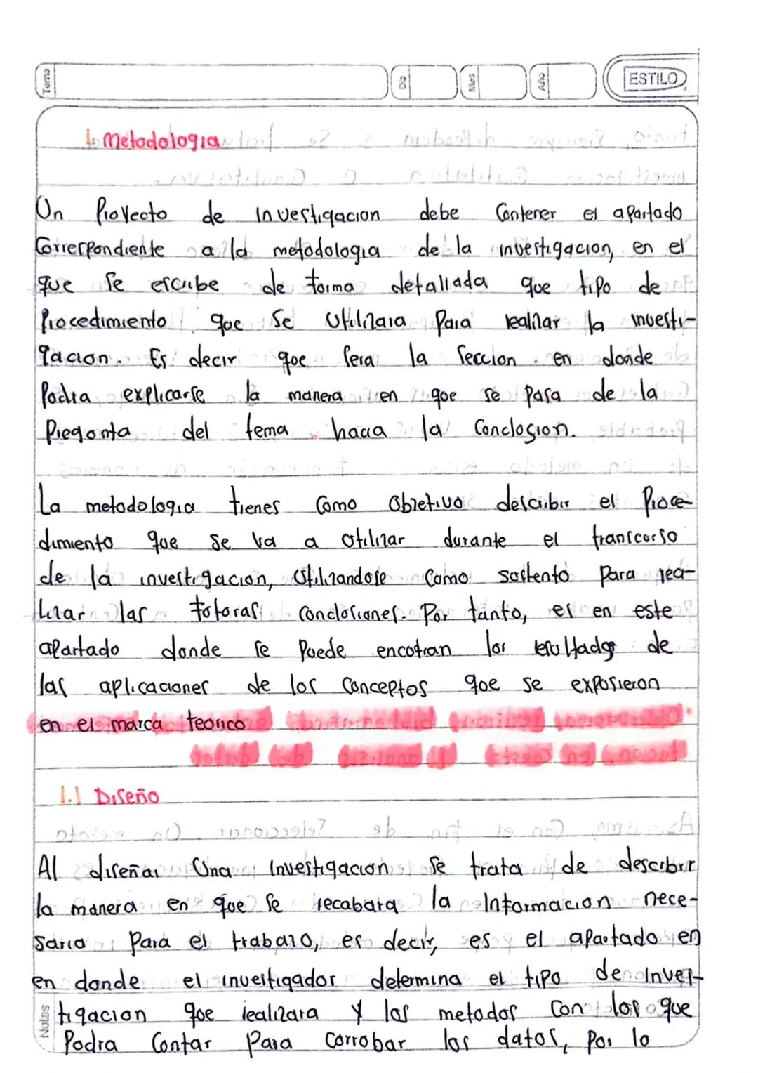 ESTILO
to Metodologia / $2
0.
On Provecto de Investigacion.
Correspondiente alla metodologia
que fe excube
debe
201/2000
Contener
el apartad