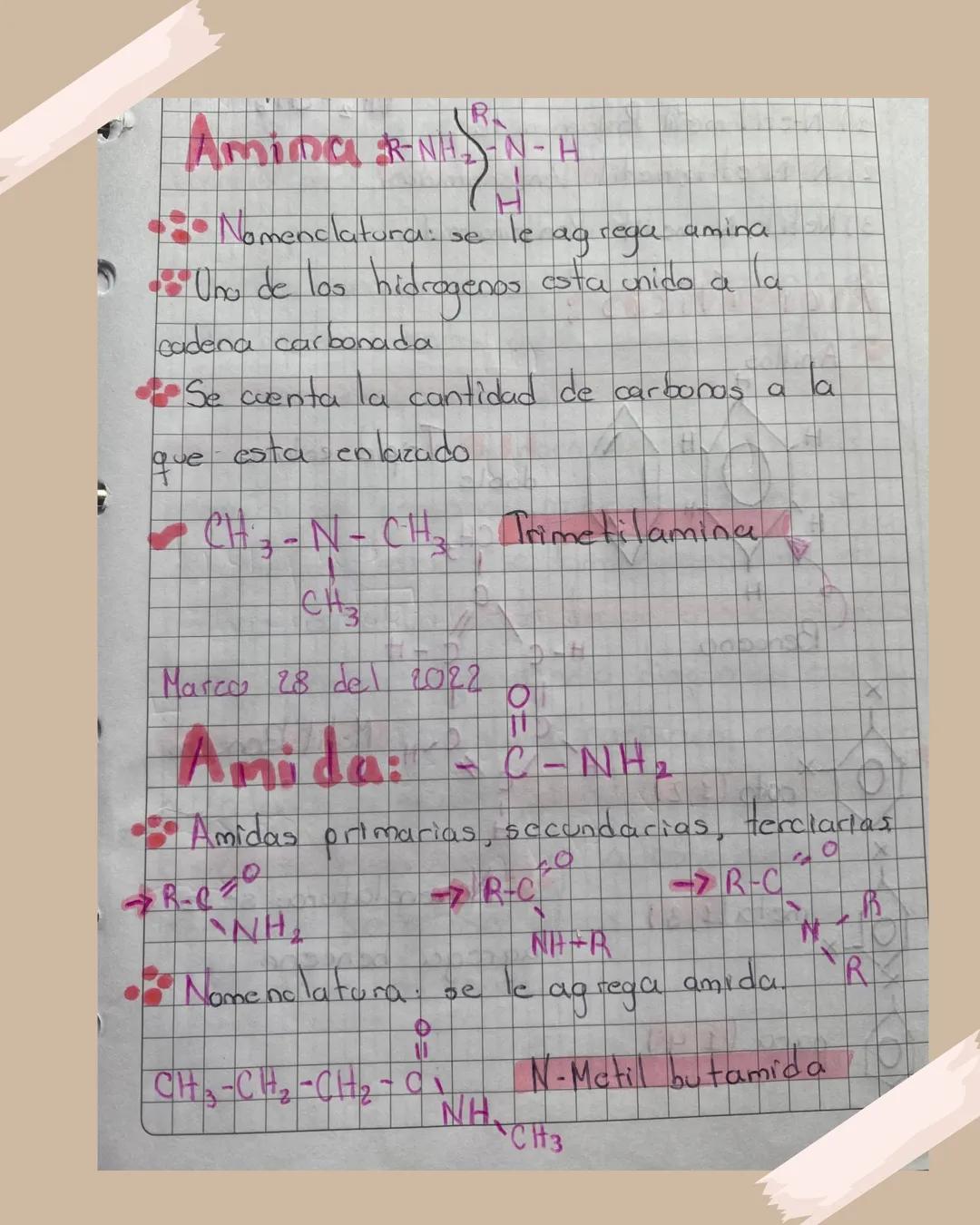 Amina v Amida
Apuntes para Bachillerato R
Amina R-NHD-N-H
• Nomenclatura: se le agregal
amina
• Uno de los hidrogenos esta unido a la
cadena