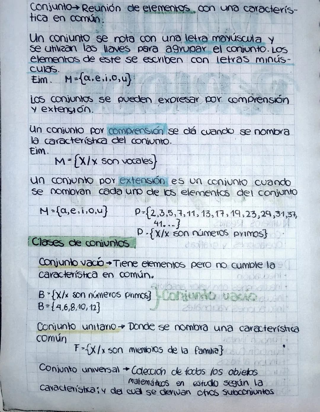 Conjunto Reunión de elementos con una caracterís-
tica en común.
Un conjunto se nota con una letra mayúscula y
se utilizan las llaves para a