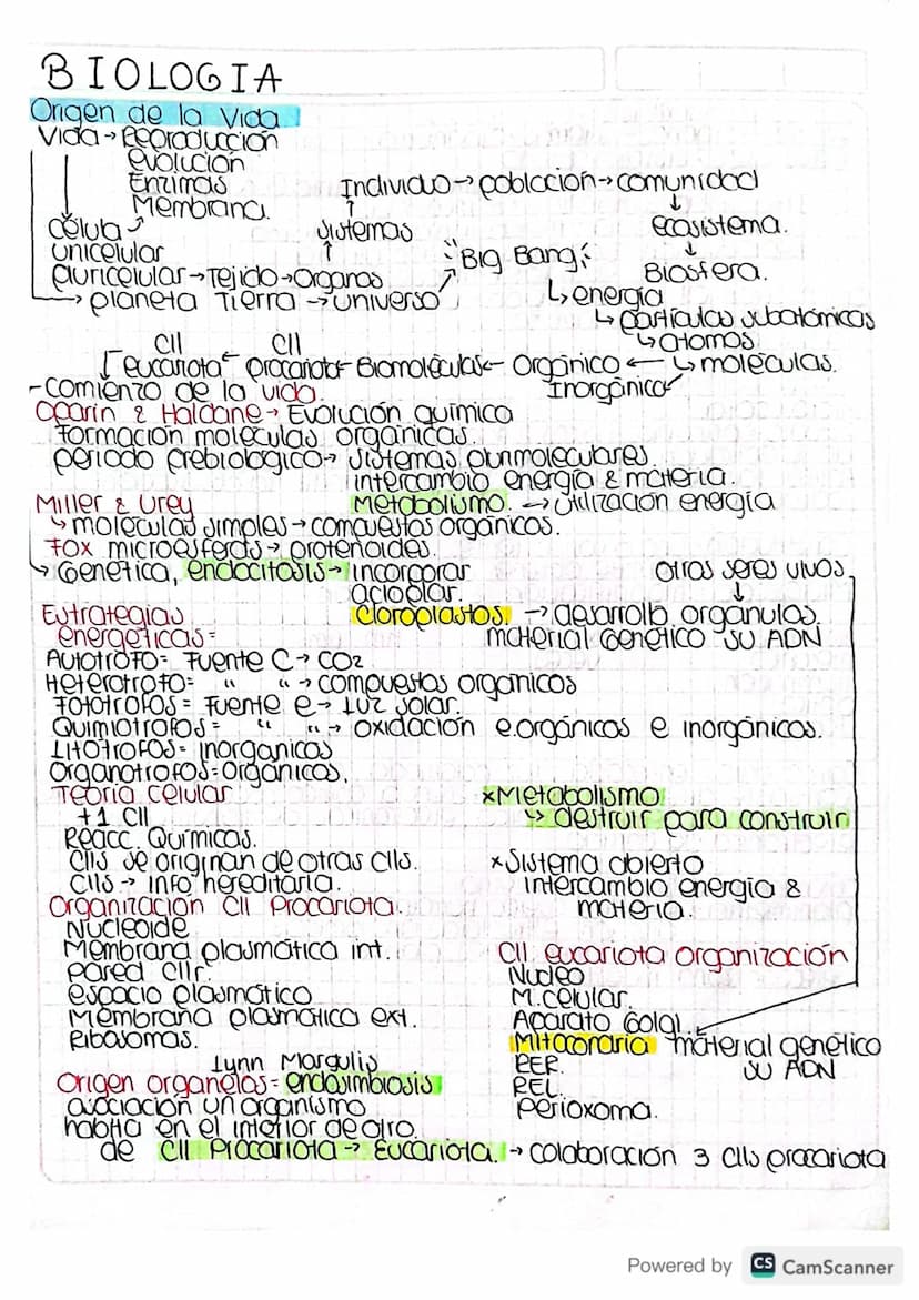 BIOLOGIA
Origen de la Vida
Vida Reproduccion
evolucion
Enzimas
Membrana
Celula
unicelular
→
ecosistema.
↓
pot Individuo población comunic
po