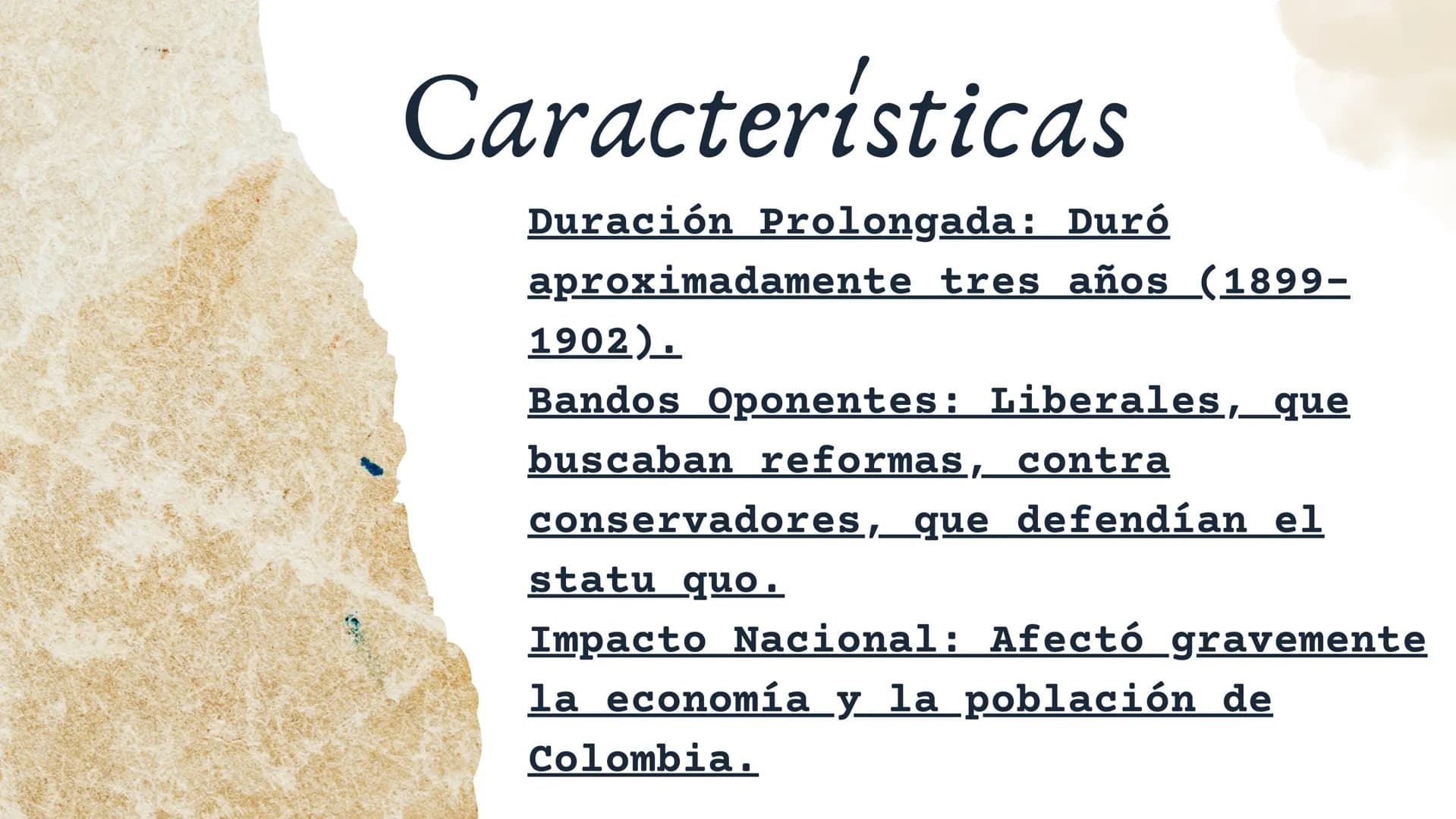 GUERRA DE LOS
1000 DIAS Introducción
La Guerra de los Mil Días fue uno de los conflictos más
devastadores en la historia de Colombia. Entre 