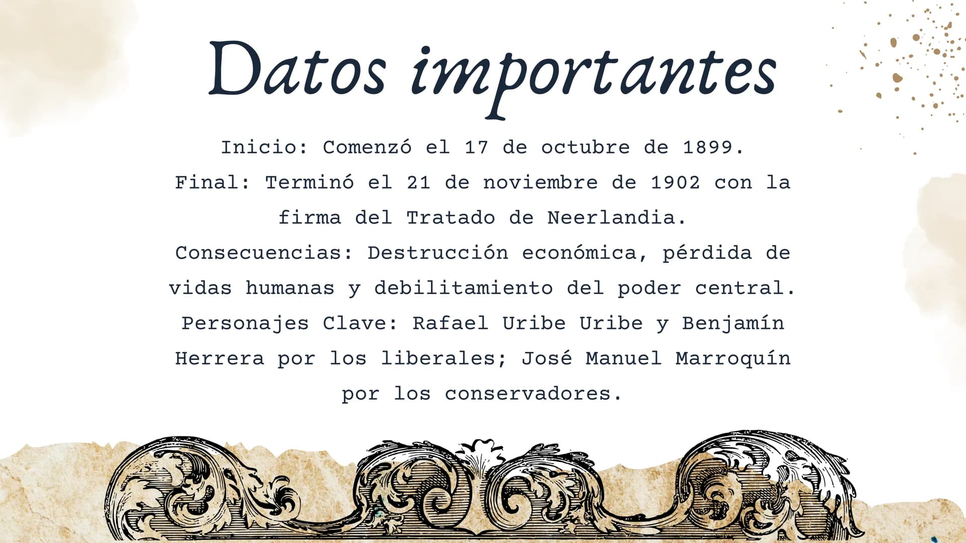 GUERRA DE LOS
1000 DIAS Introducción
La Guerra de los Mil Días fue uno de los conflictos más
devastadores en la historia de Colombia. Entre 