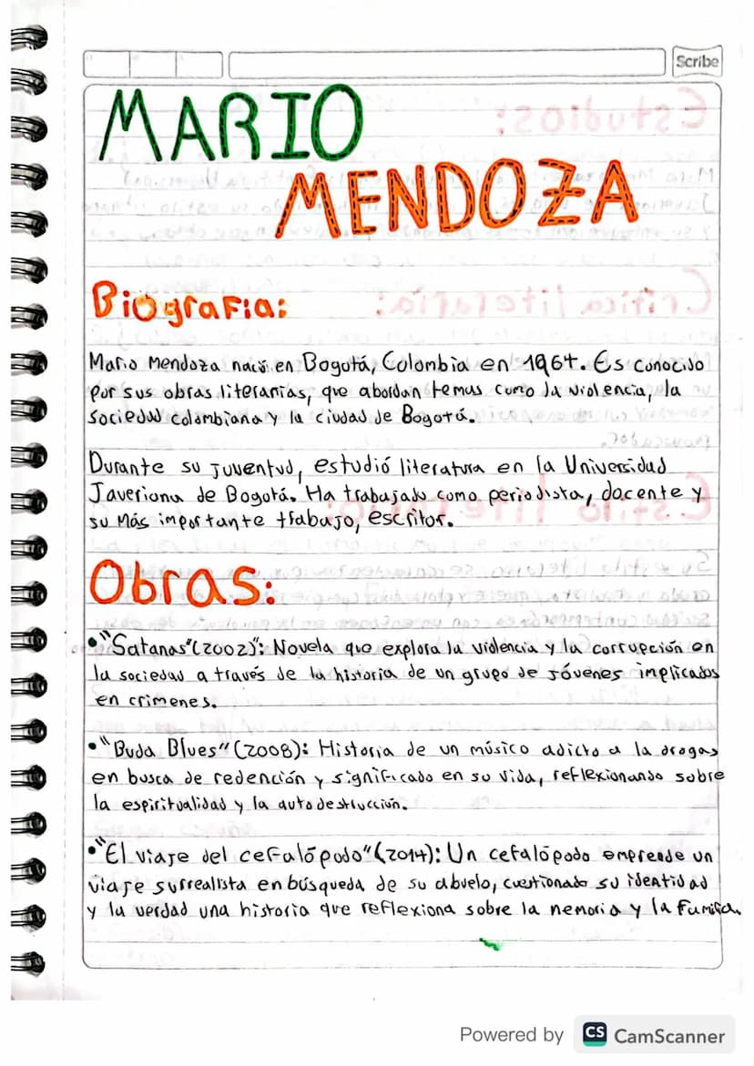MARIO
Meil olites 12.
Scribe
:201butad
MENDOZA
Biografia:
Ammatil
OM GOM
Mario Mendoza nace en Bogotá, Colombia en 1964. Es conocido.
Por su