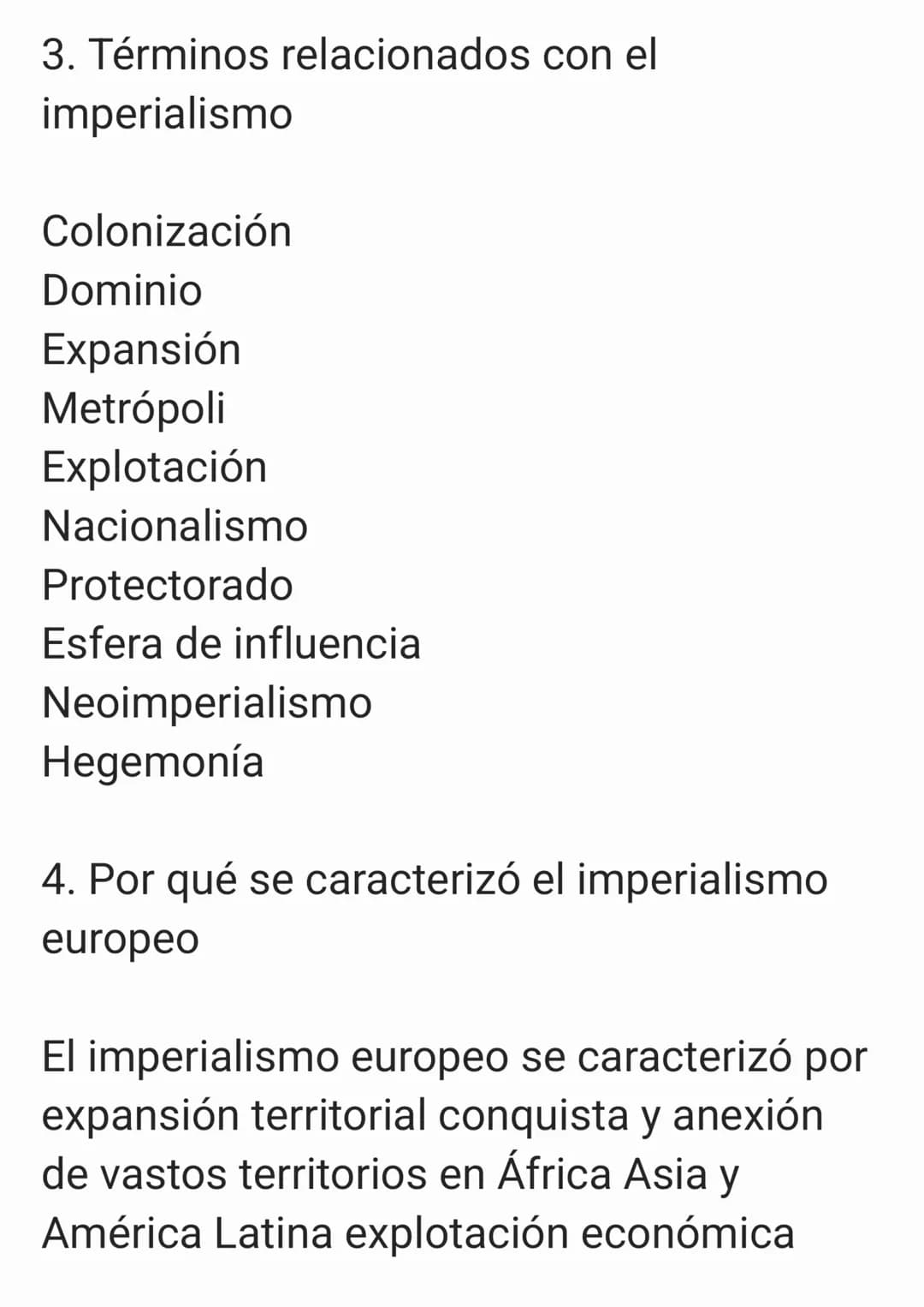 1. Conceptos de imperialismo y
colonialismo
Imperialismo es una política o práctica
mediante la cual un país extiende su
control y dominio s