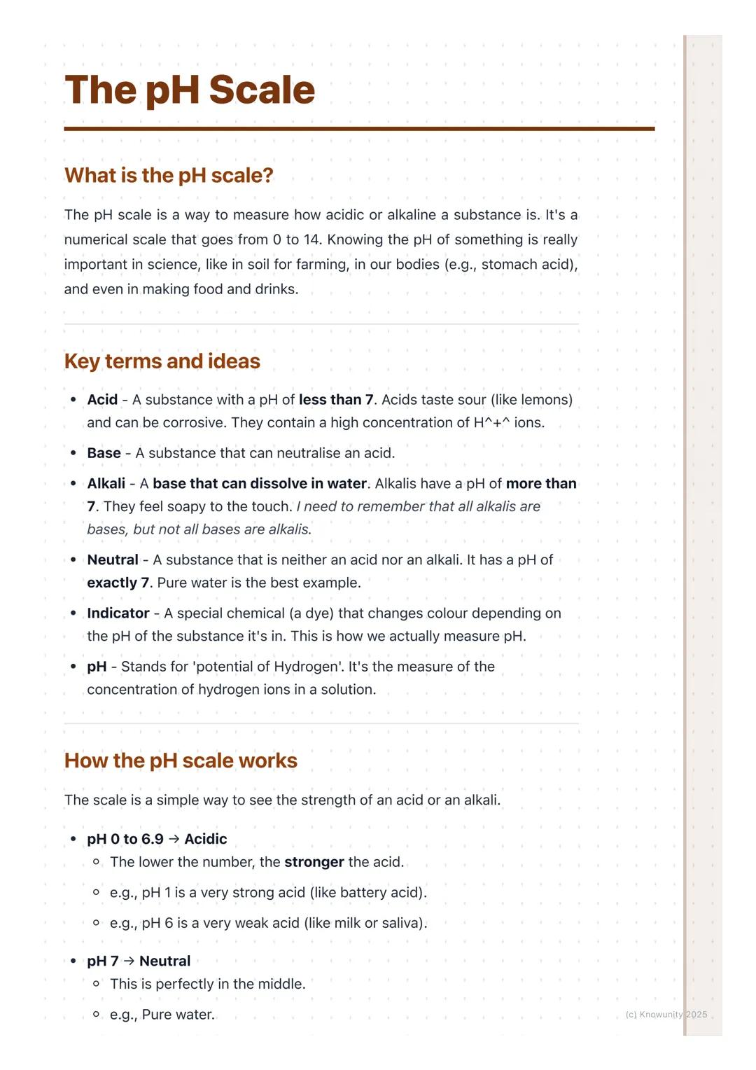 # The pH Scale

What is the pH scale?

The pH scale is a way to measure how acidic or alkaline a substance is. It's a
numerical scale that g