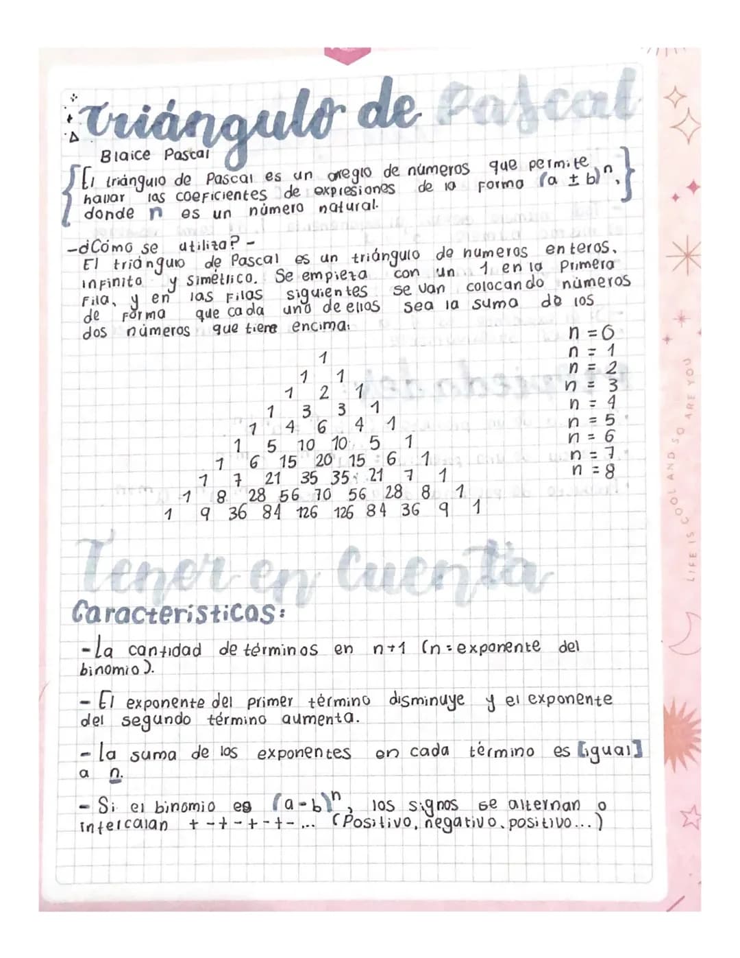 Triángulo de Pascal
SE
Blaice
triángulo de Pascal es un oregio de números que permite
hallar las coeficientes de expresiones
donde n es un n