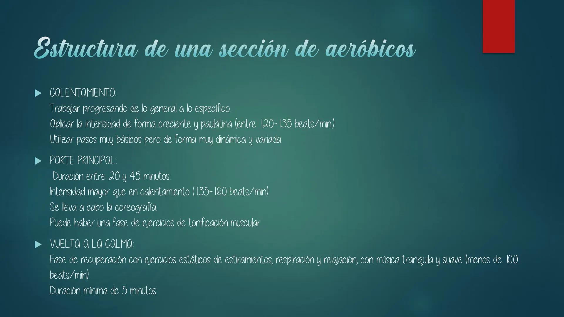 # Aerobic

- Es una actividad física practicada con acompañamiento musical.
- Busca el desarrollo y/o mantenimiento del estado de forma gene