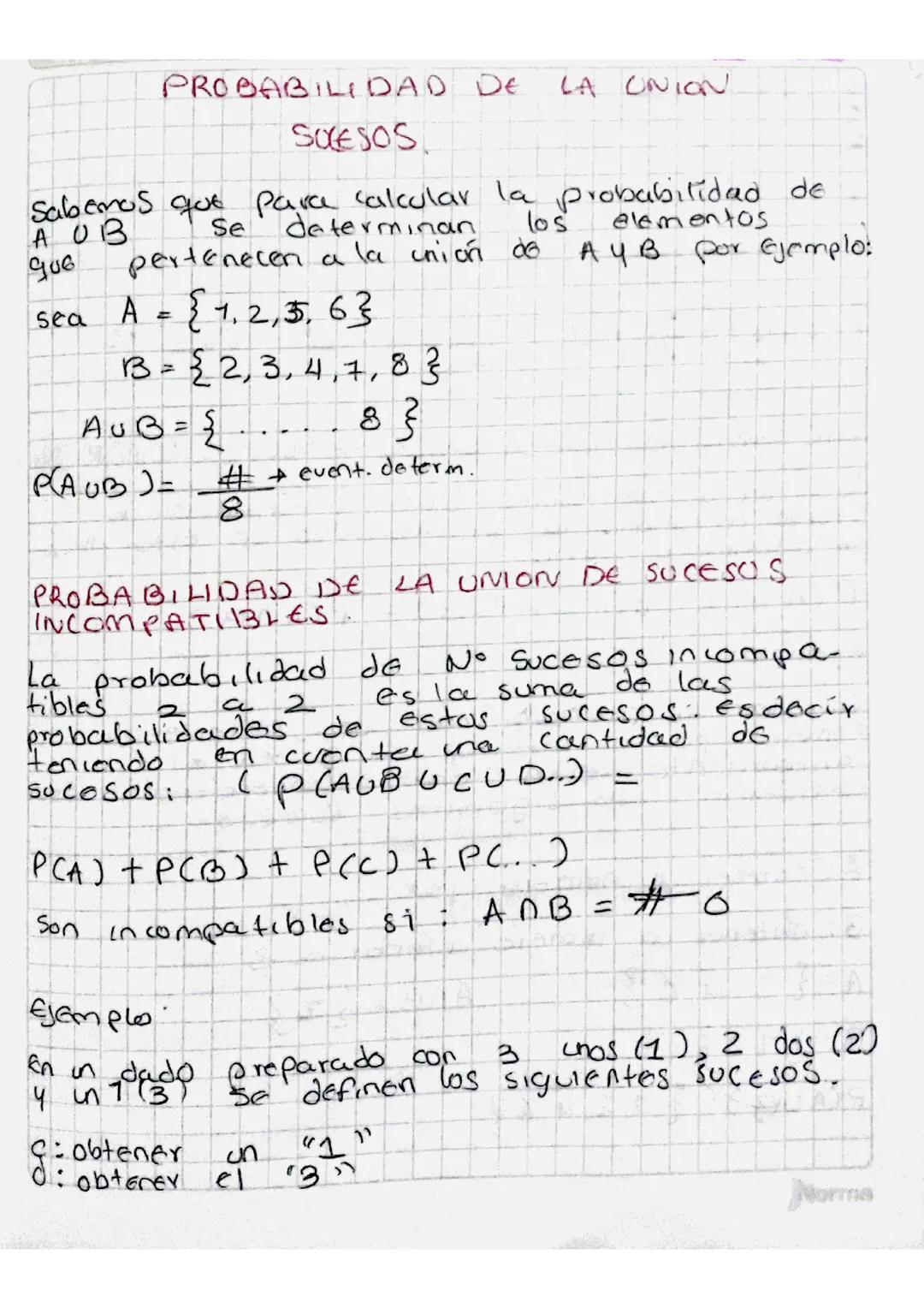 PROBABILIDAD DE LA UNIÓN DE SUCESOS