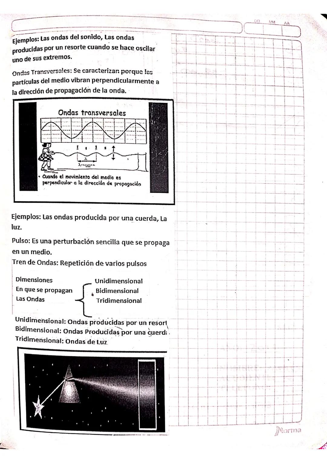 DD
MM
AA
Movimiento Ondulatorio.
Existen sensaciones que percibimos del medio como
el Sonido, la luz, las ondas Formadas en la superficie
de