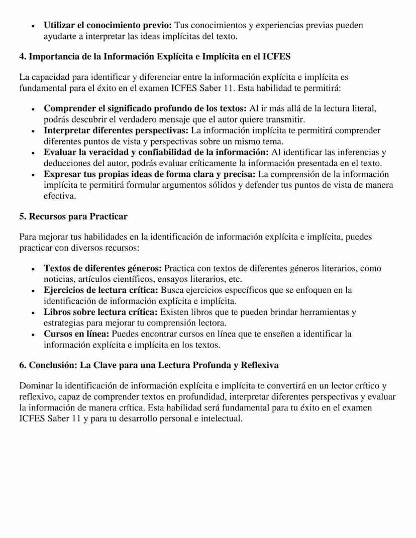 LOS SECRETOS DEL TEXTO: INFORMACIÓN EXPLÍCITA €
IMPLÍCITA EN LECTURA CRÍTICA PARA EL ICFES
En el examen ICFES Saber 11, la lectura crítica j