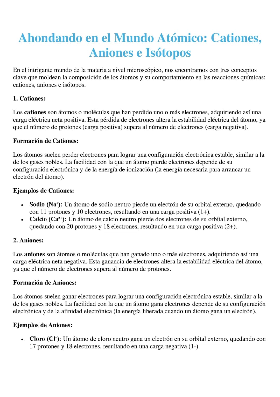 Cationes,  Aniones e Isótopos
