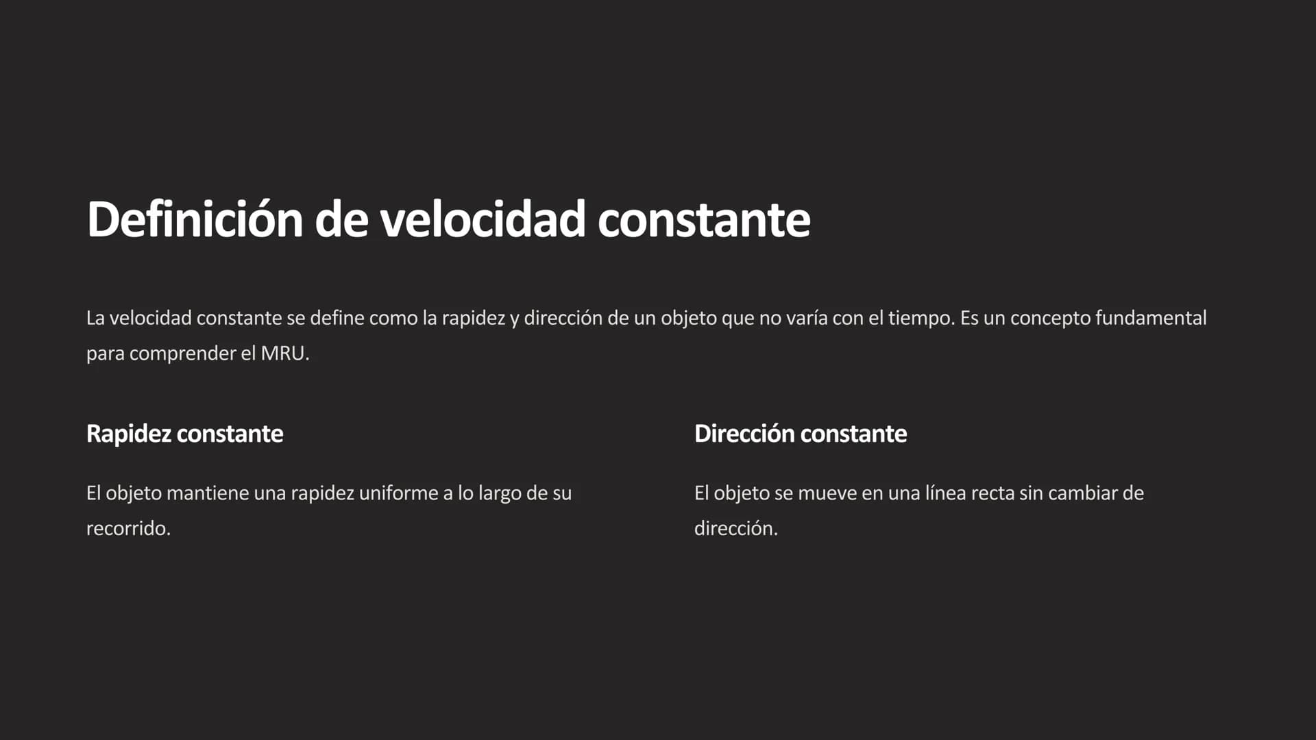 movimiento
rectilíneo uniforme
El movimiento rectilíneo uniforme (MRU) es un tipo
de movimiento donde un objeto se desplaza en
línea recta a
