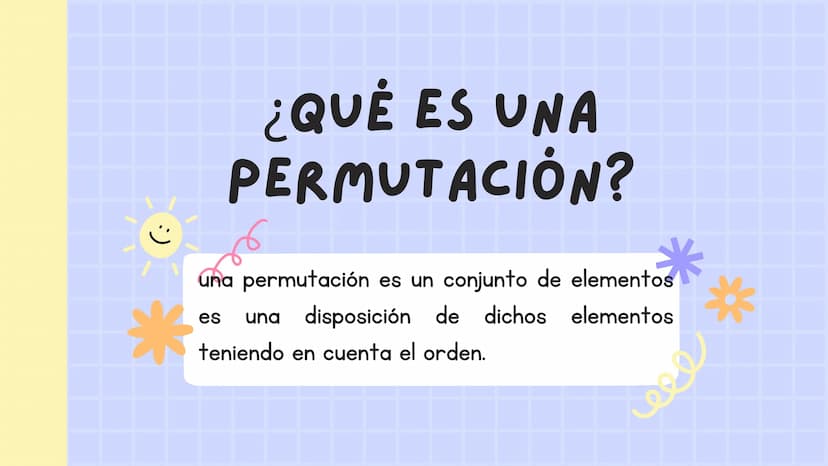 000
*
LAS
PERMUTACIONES Y
COMBINACIONES ¿QUÉ ES UNA
PERMUTACIÓN?
:)
una permutación es un conjunto de elementos
es
disposición de dichos ele