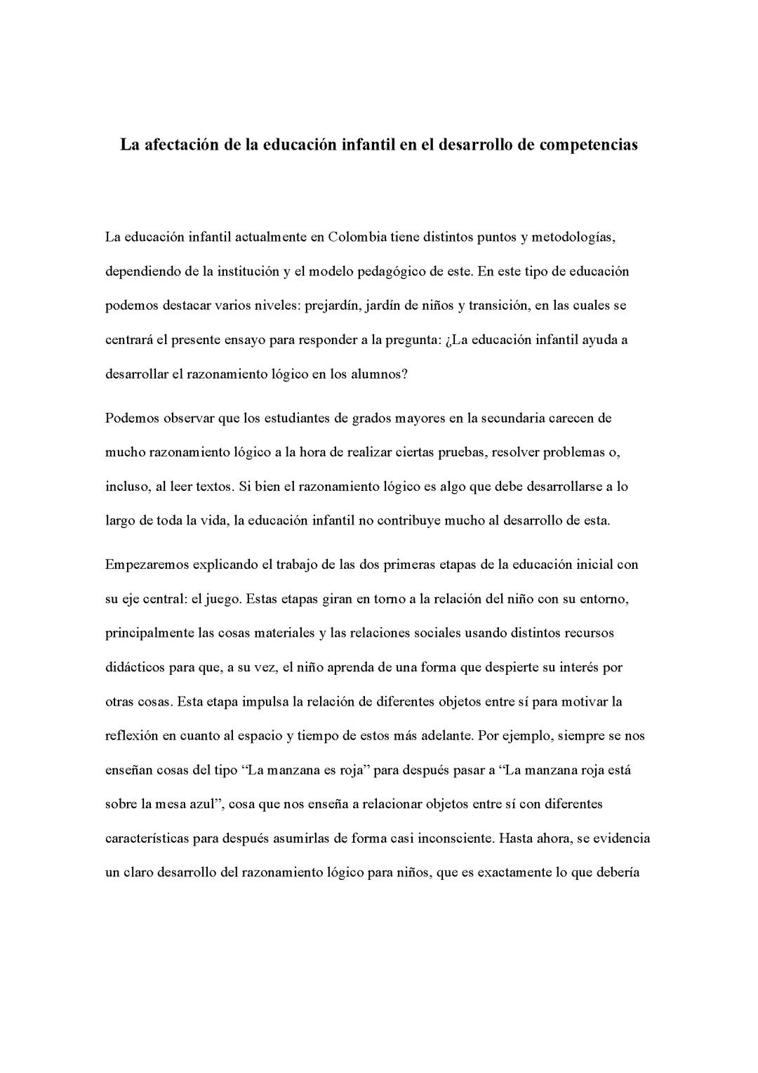 La afectación de la educación infantil en el desarrollo de competencias