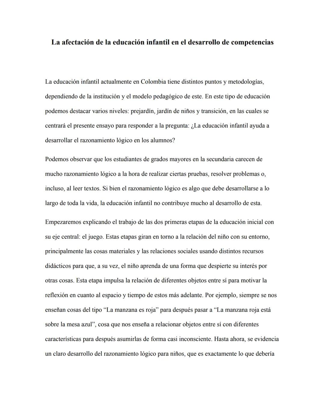 La afectación de la educación infantil en el desarrollo de competencias
La educación infantil actualmente en Colombia tiene distintos puntos