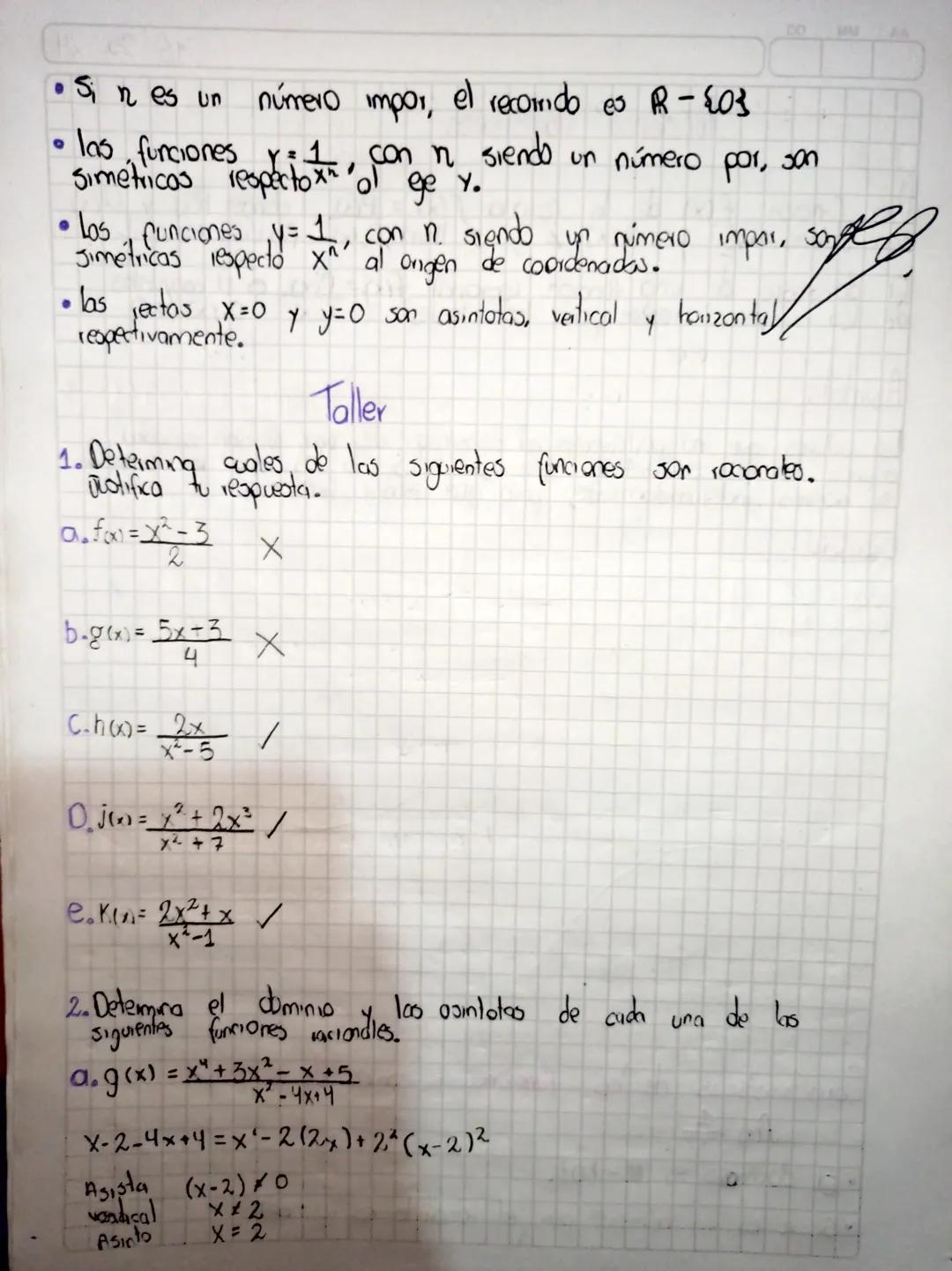 # Funciones Racionales
16 05 24
Una función f(x) de la forma f(x) = Pusz, donde Pox) y Q(x)
son polinomios y Q(x) #0, se llama, a' función N