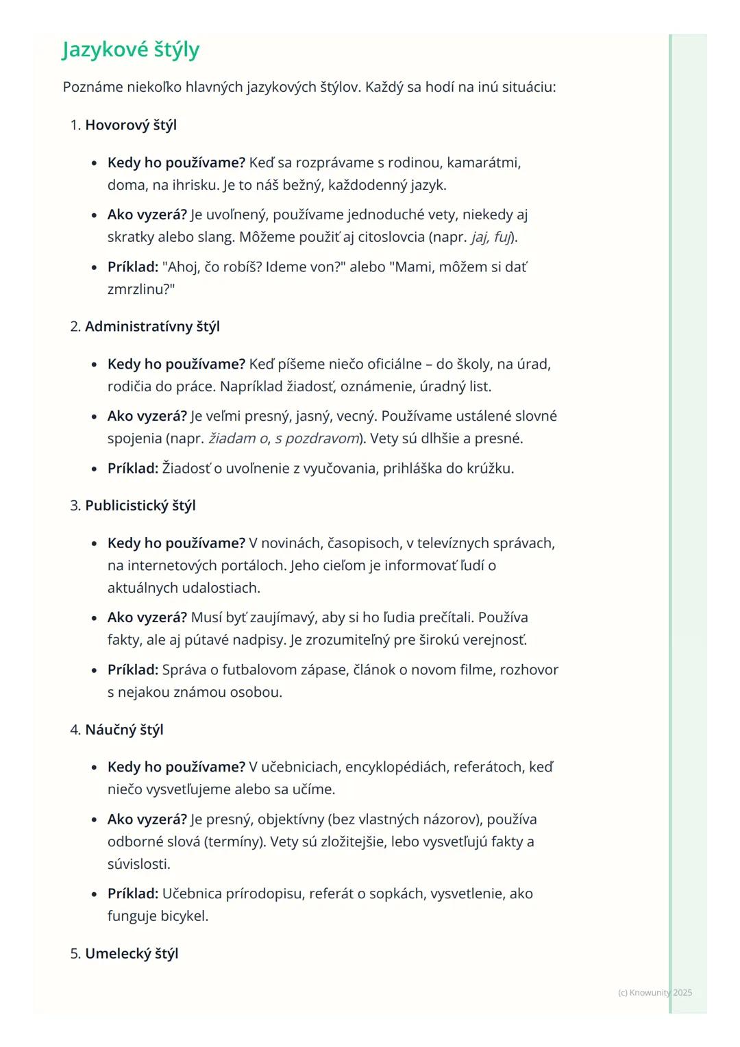 # Jazykové štýly a útvary

## 1. Prehľad a úvod

Musím si zapamätať, že jazyk používame rôzne. Nezáleží len na tom, čo
hovoríme, ale aj ako 