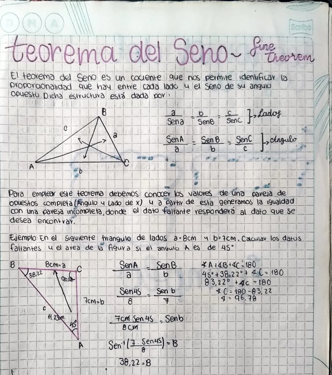 M
Scribe
teorema del Seno fine
Thevrem
El teorema del Seno es un cociente que nos permite identificar la
proporcionalidad que hay entre cada