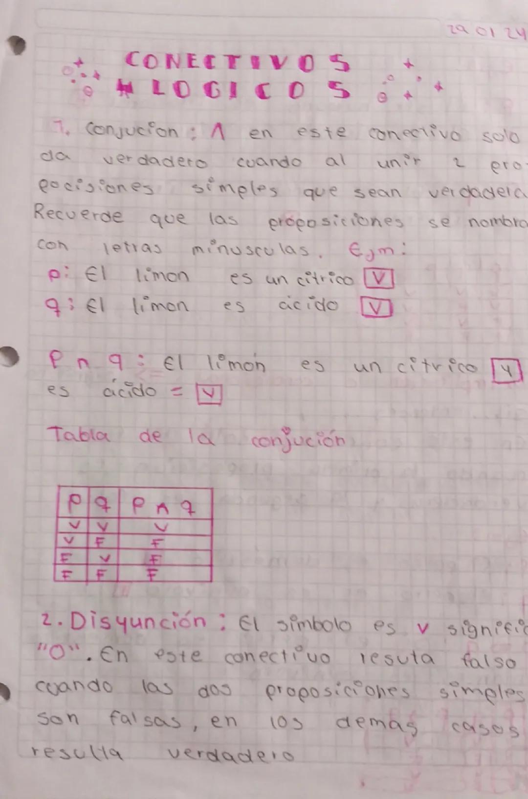 CONECTIVOS
LOGICOS
29.0124
7. Conjucion : ^ en
este conectivo solo
da
verdadero
cuando
al
unir
2
ero
pocisiones
simples que sean
verdadera
R