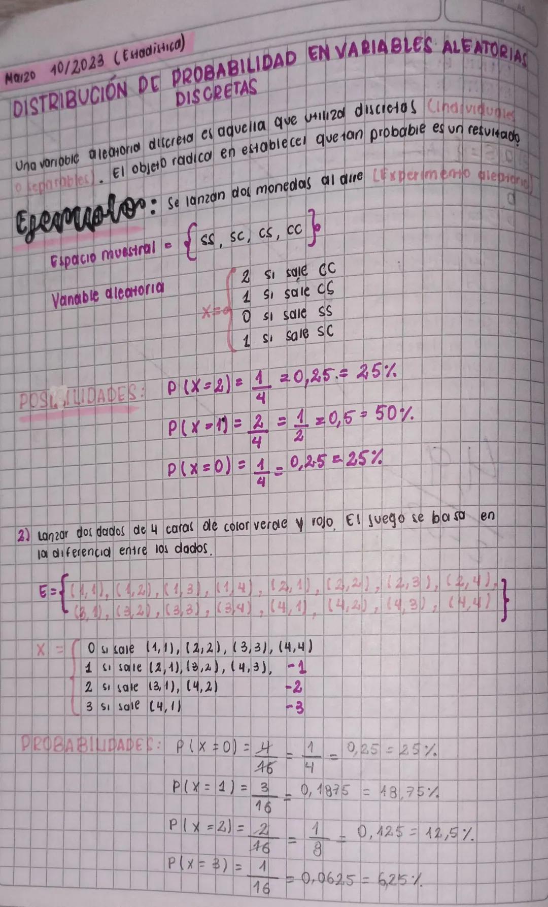 Marzo 10/2023 (Estadistica)
DISTRIBUCION DE PROBABILIDAD EN VARIABLES ALEATORIAS
o separables. El objeto radica en establece que tan probabi