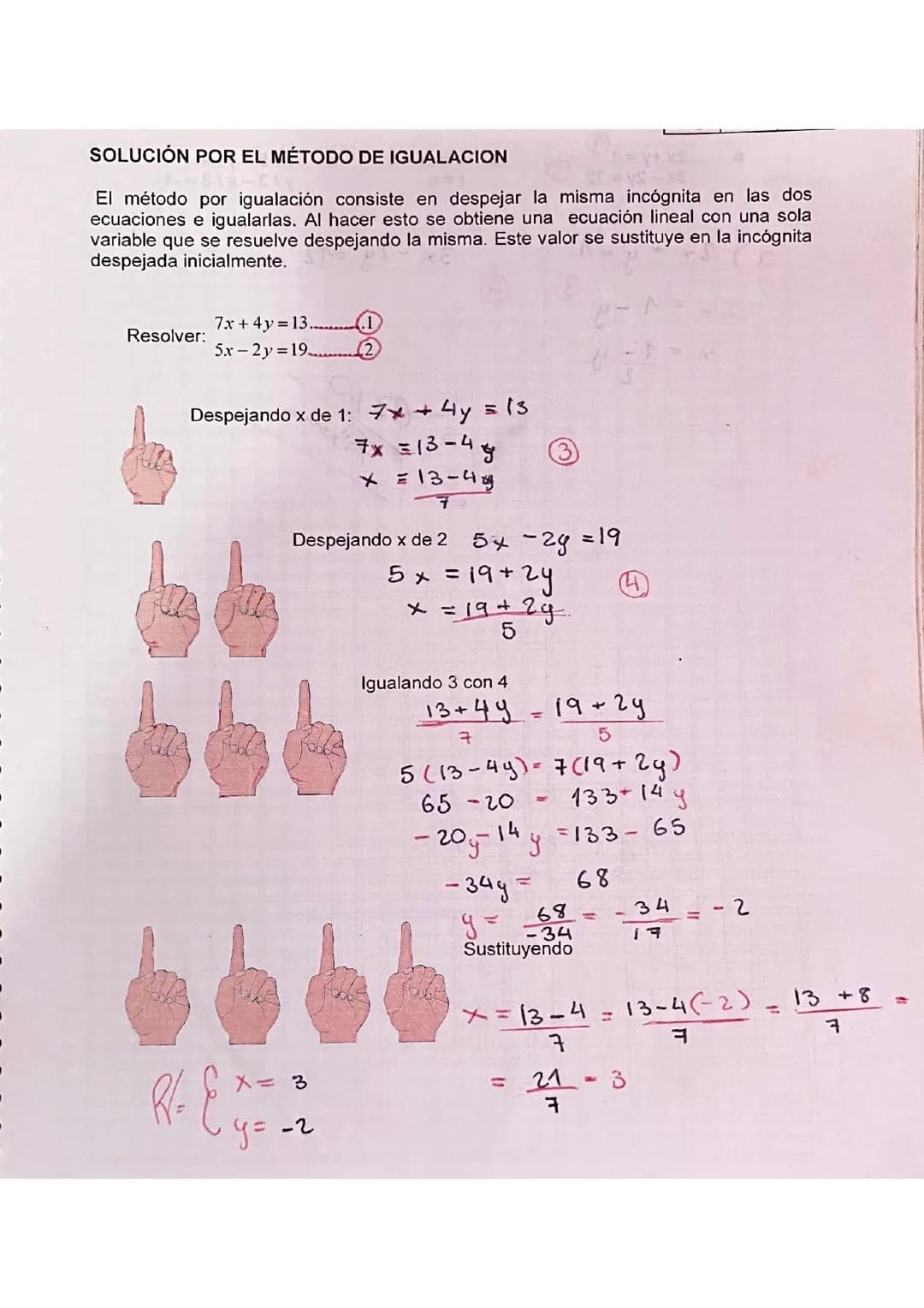 Solución por métodos de igualación 
