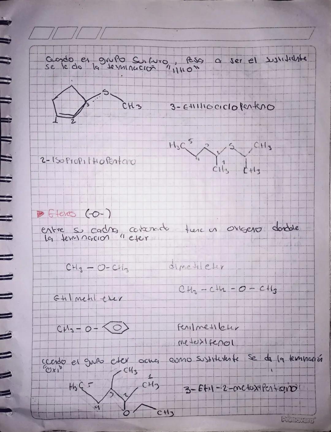 Ο

3-mell tend

CH₃

▷ Suleures (-5)

en su estructura carburada teren a asufre 4 esto le da
la temnacion Sukuro.

HC
S
1
2
CH3

Etil metils