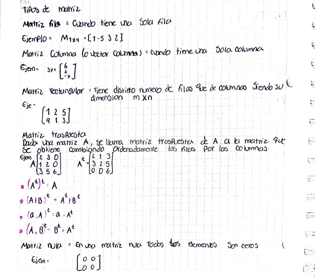 Tipos de matriz

Matriz fila = Cuando tiene una sola fila

Ejemplo = M1x4 =[1-5 3 2]

Matriz Columna (o vector Columna) = cuando tiene una s