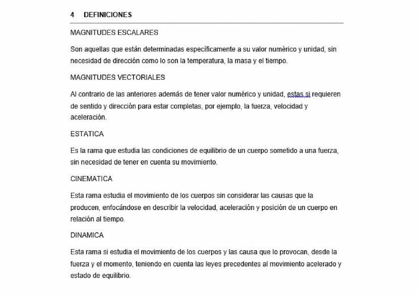 4 DEFINICIONES
MAGNITUDES ESCALARES
Son aquellas que están determinadas específicamente a su valor numérico y unidad, sin
necesidad de direc