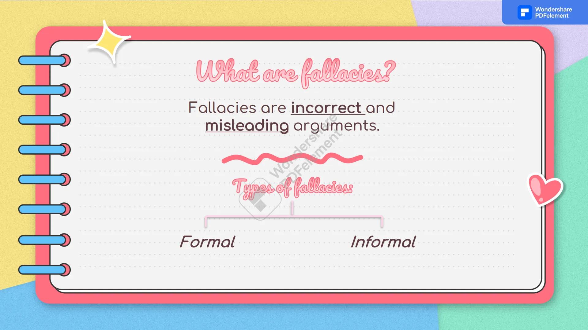 Recognizing

Dersh
PDFelement
Katherin, Samuel, Natalia, Yorman, Santiago, and Nicolas
Wondershare
PDFelement What are fallacies?

Fallacies