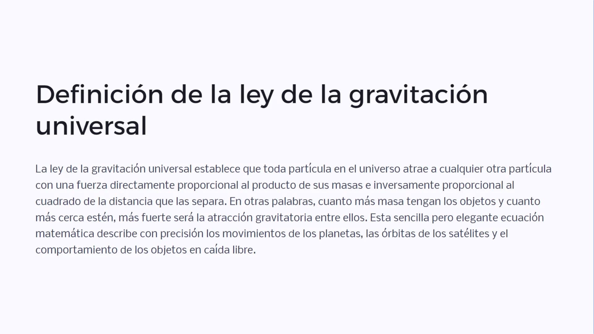 Introducción a la
ley de la
gravitación
universal
La ley de la gravitación universal es uno de los principios
fundamentales de la física, qu