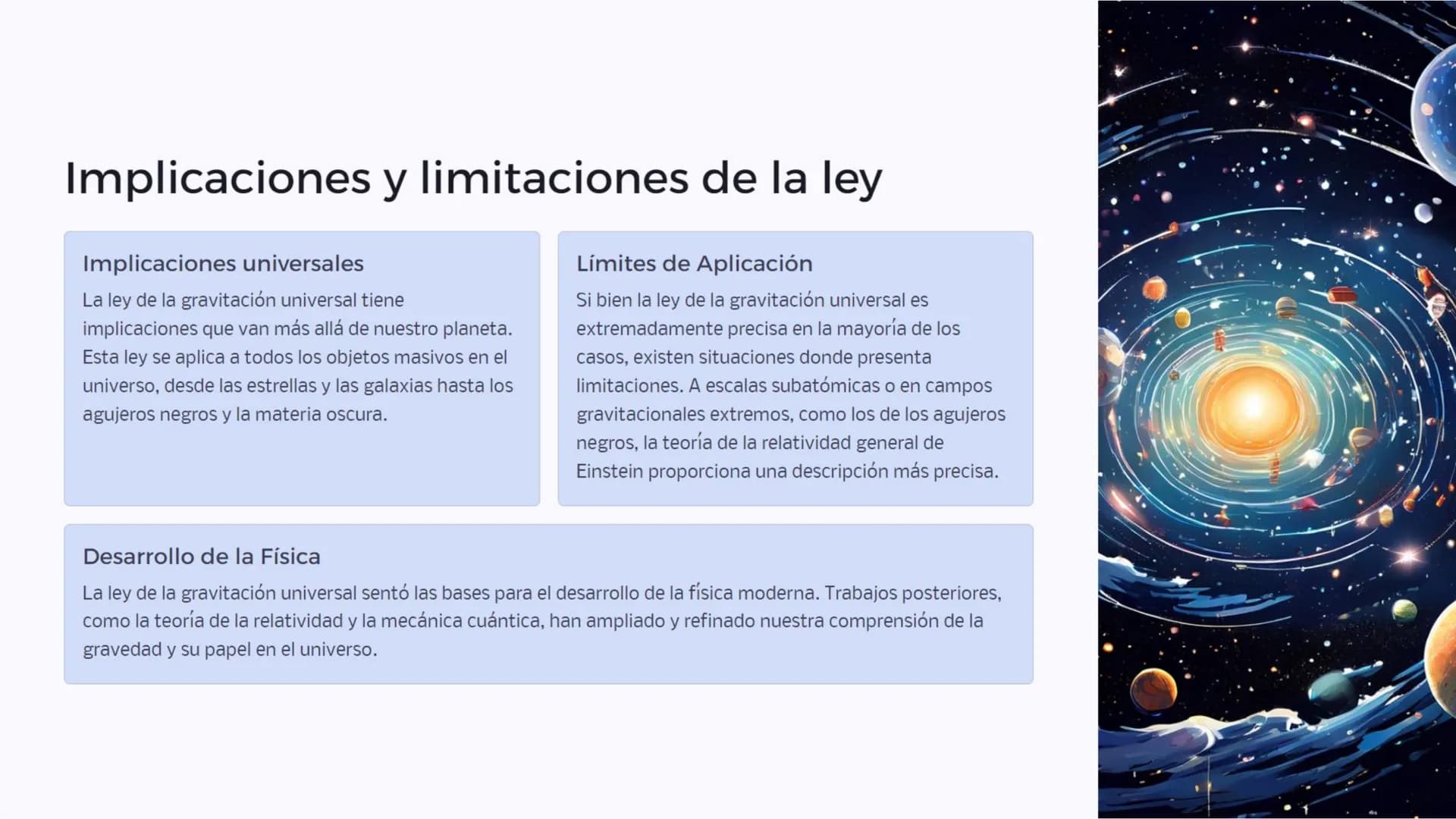Introducción a la
ley de la
gravitación
universal
La ley de la gravitación universal es uno de los principios
fundamentales de la física, qu